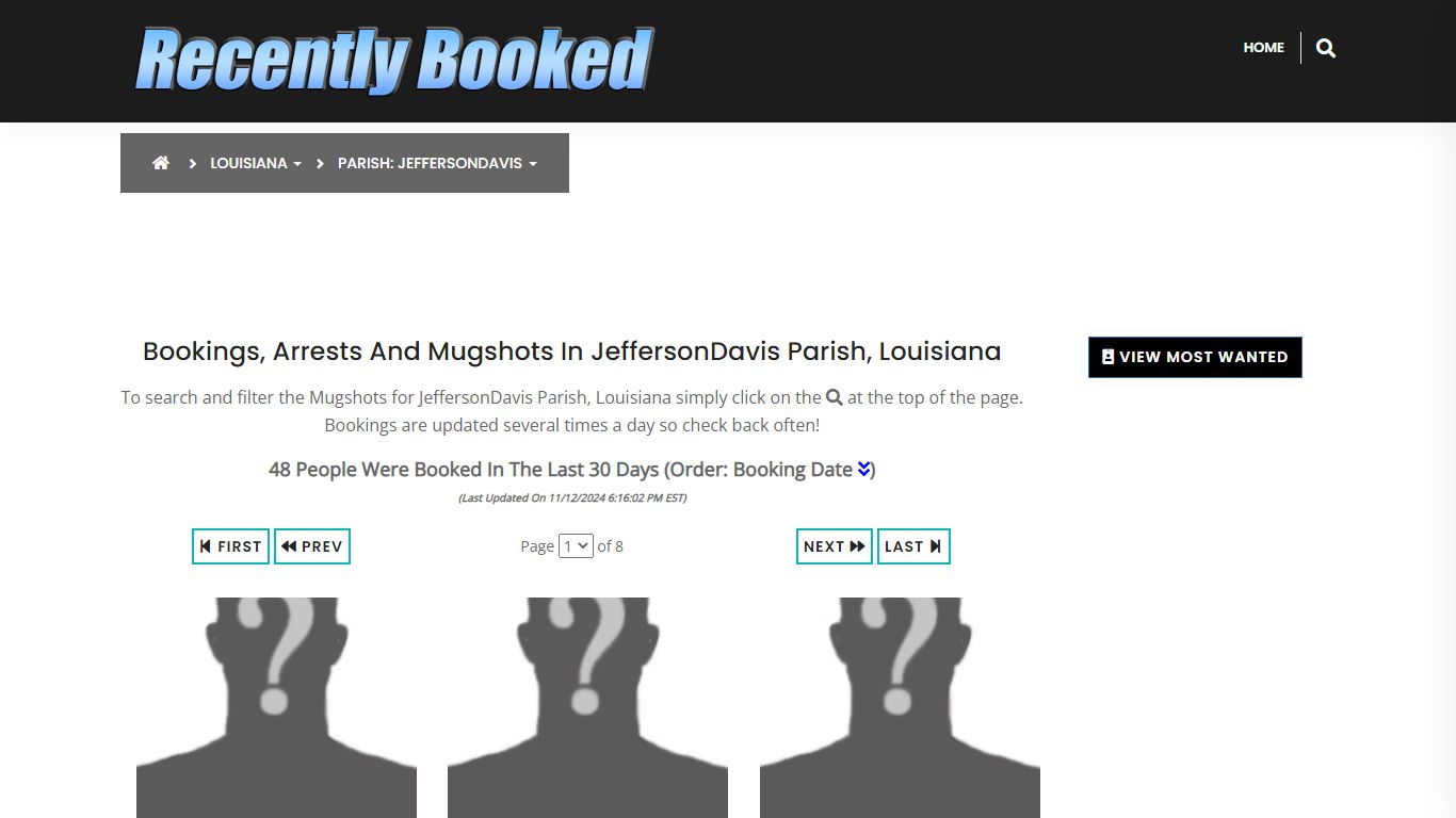 Bookings, Arrests and Mugshots in JeffersonDavis Parish, Louisiana