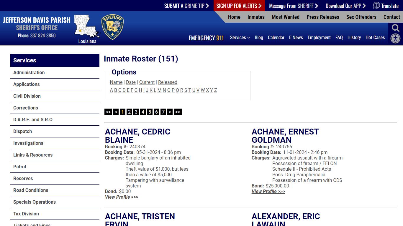 Inmate Roster - Current Inmates - Jefferson Davis Parish Sheriff's Office